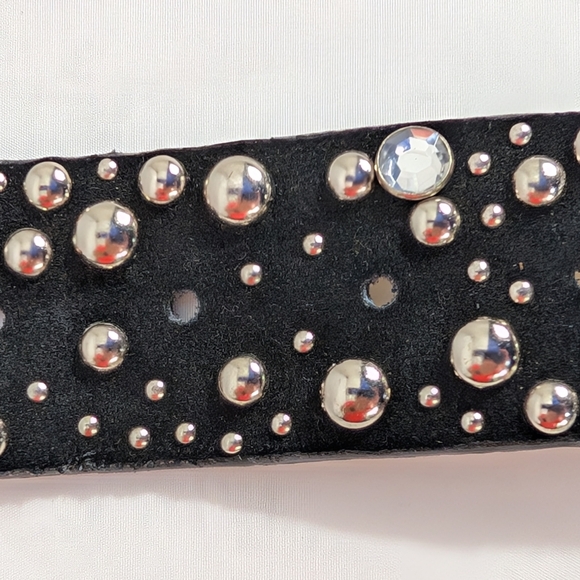 Genuine Suede Leather Studded Black Belt with Rhinestones Size Large (42") - Picture 7 of 11